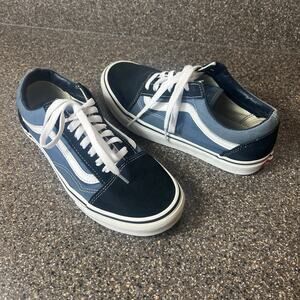 VANS Old Skool Black Blue Suede Canvas Skate Shoes Womens 8.5 Low Lace Up Mens 7